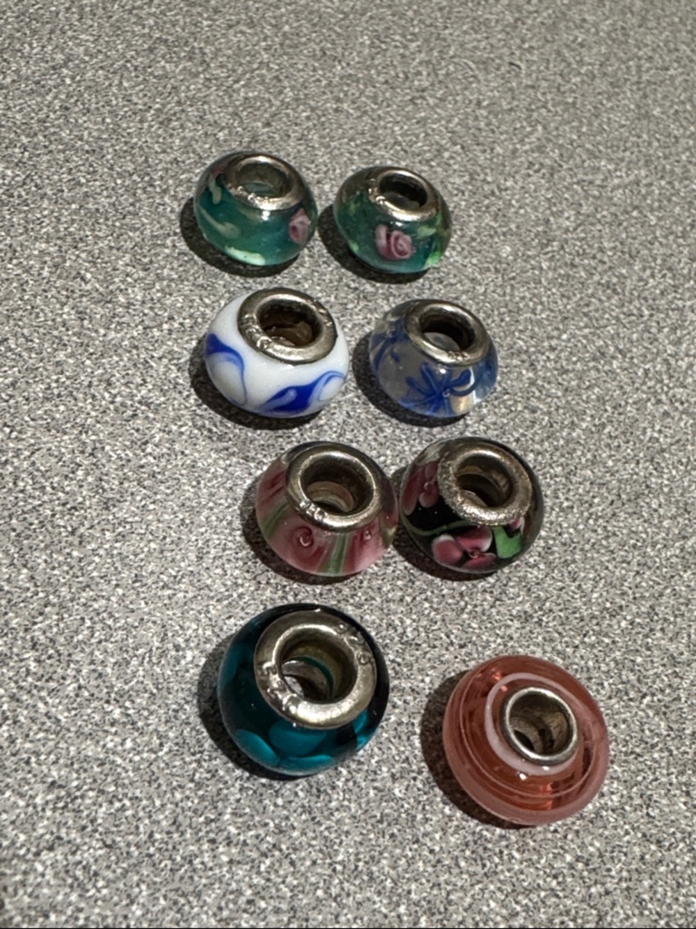 Glass Floral European Charm Beads - Multicolor